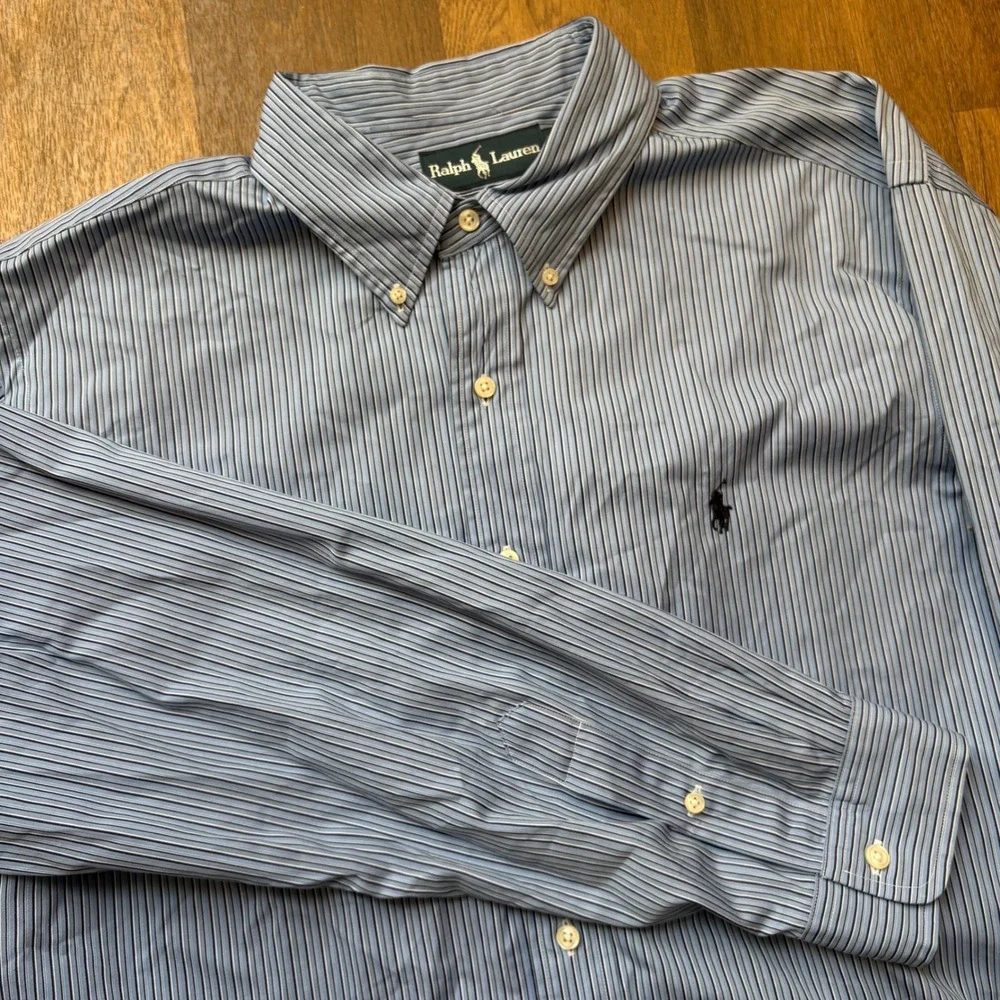 Vintage 1990's Polo Ralph Lauren Menswear Small Pony Blue Striped Oxford Shirt
